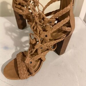 Braided Tan Block Heel Sandals